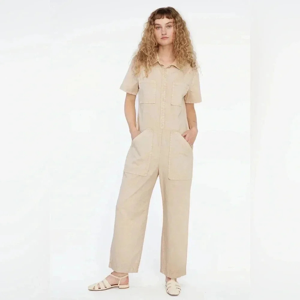 LACAUSA Lucky Jumpsuit in Toasted Mineral Wash; Size Small.